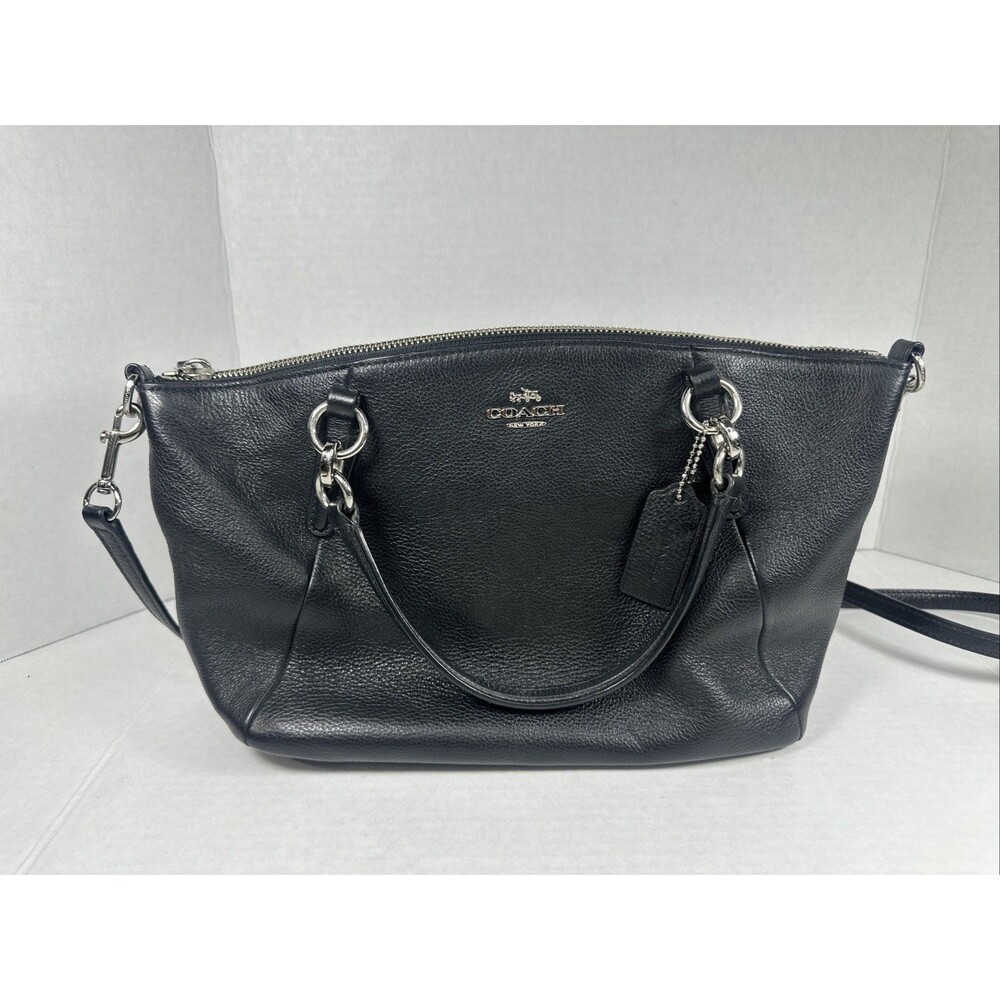 COACH Small Kelsey Satchel Black Leather Black Plain Used Shoulder Bag